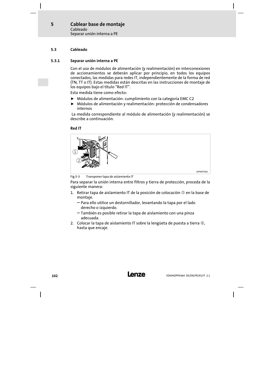 3 cableado, 1 separar unión interna a pe | Lenze E94AZPP User Manual | Page 102 / 134