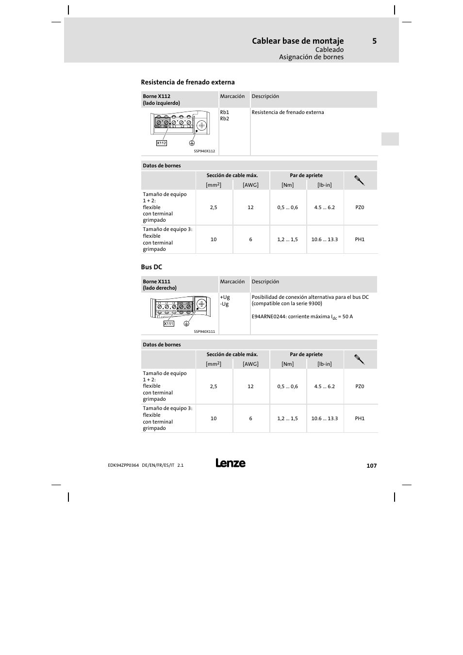 Cablear base de montaje | Lenze E94AZPP User Manual | Page 107 / 134