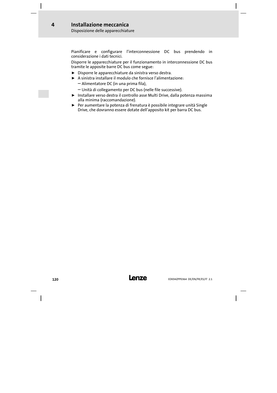 Installazione meccanica | Lenze E94AZPP User Manual | Page 120 / 134