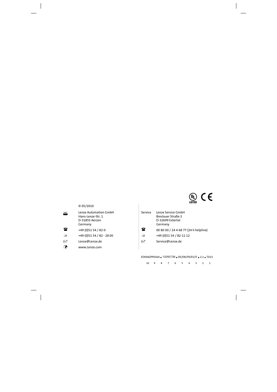 Lenze E94AZPP User Manual | Page 134 / 134