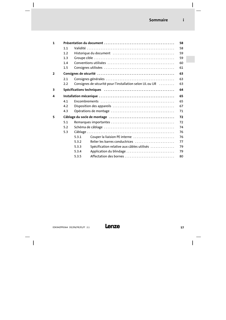 Sommaire | Lenze E94AZPP User Manual | Page 57 / 134