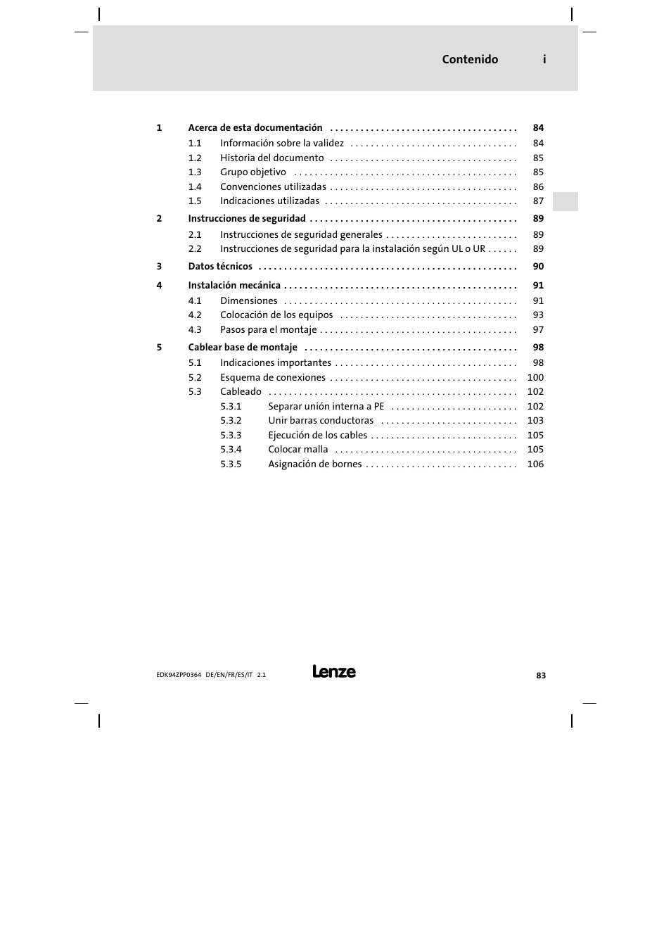 Lenze E94AZPP User Manual | Page 83 / 134