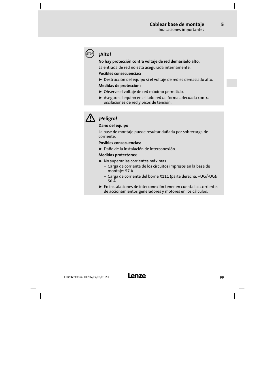 Lenze E94AZPP User Manual | Page 99 / 134