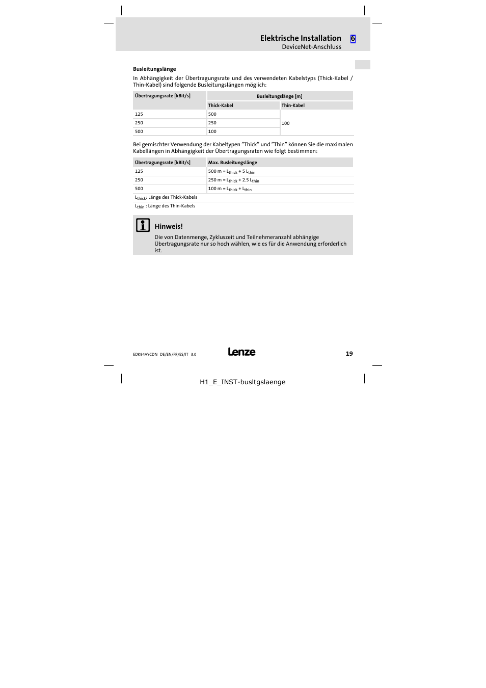 Elektrische installation | Lenze E94AYCDN User Manual | Page 19 / 104