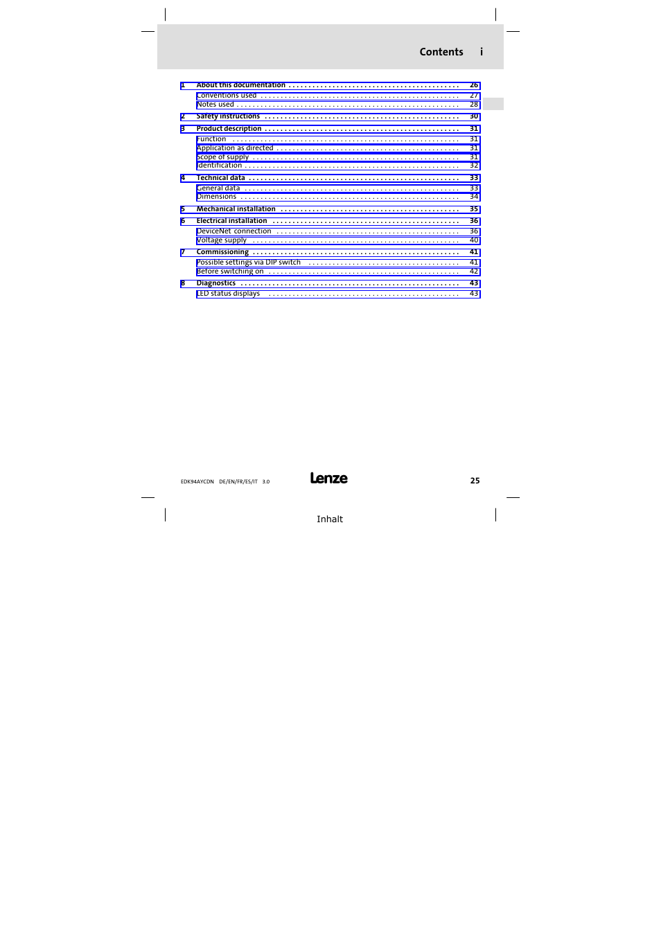 Lenze E94AYCDN User Manual | Page 25 / 104