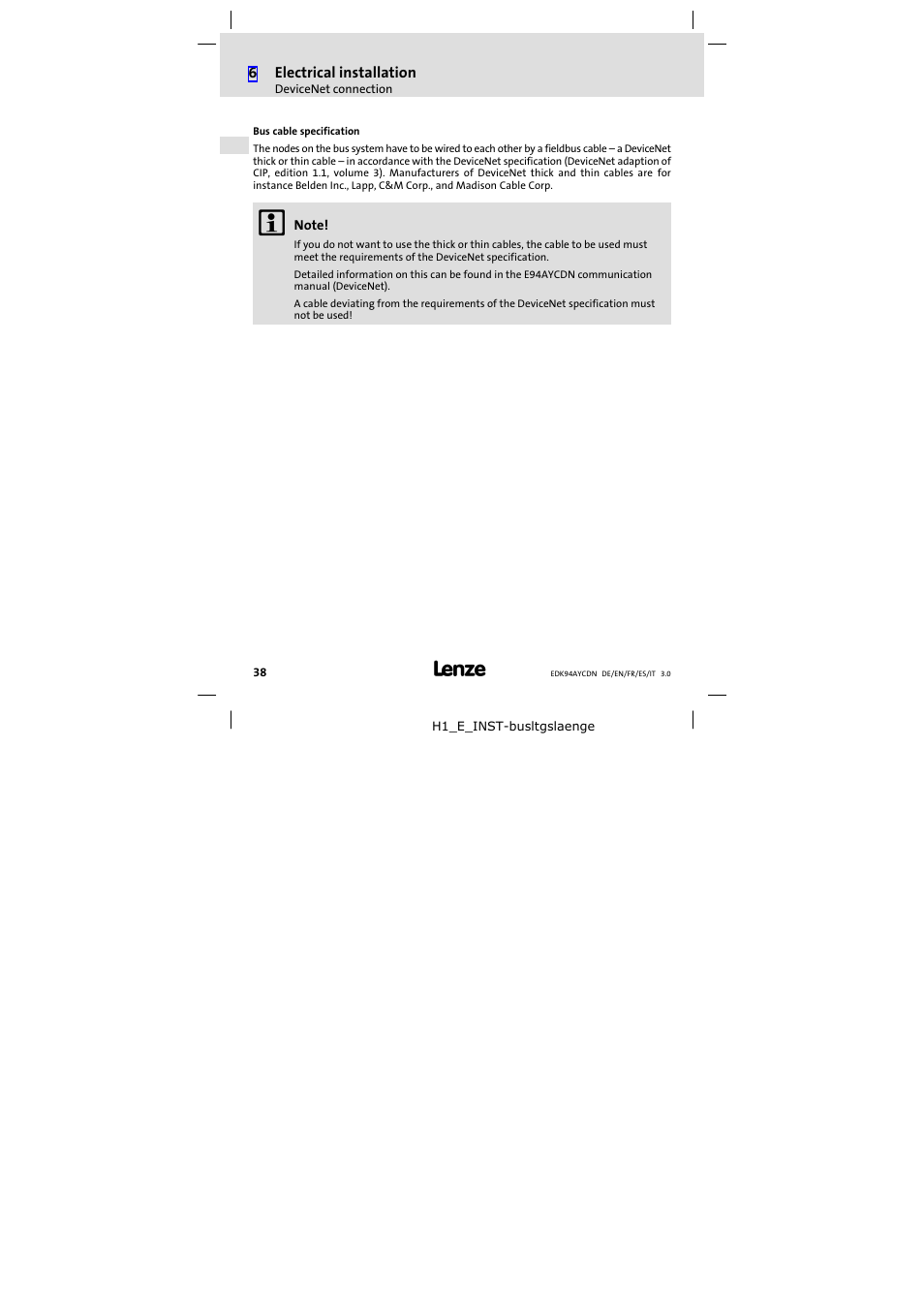 Lenze E94AYCDN User Manual | Page 38 / 104