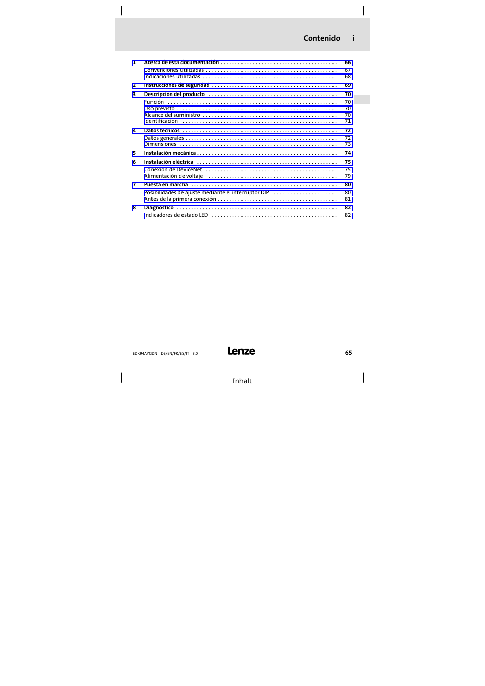 Lenze E94AYCDN User Manual | Page 65 / 104