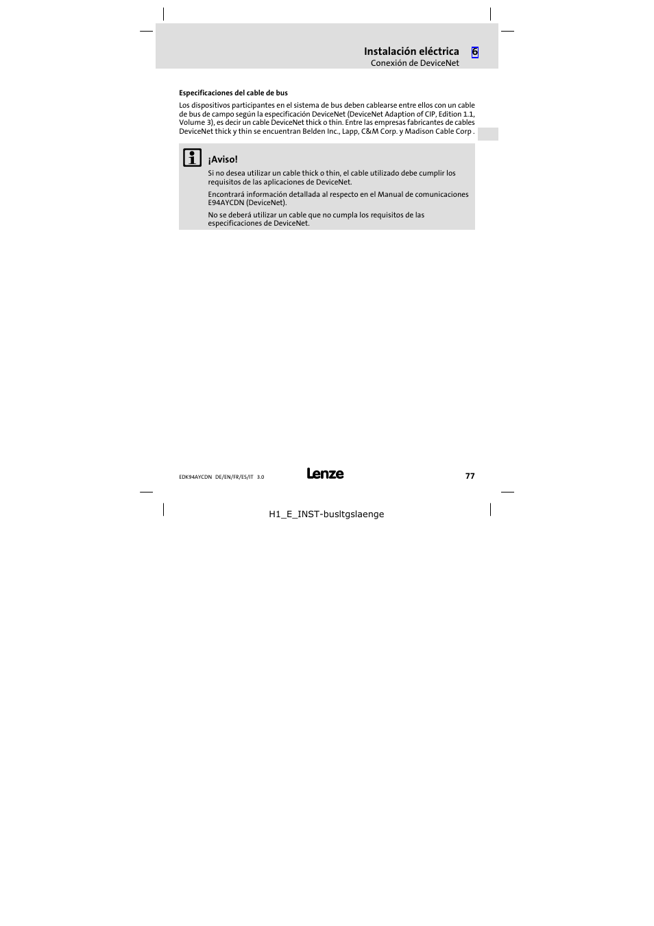 Lenze E94AYCDN User Manual | Page 77 / 104