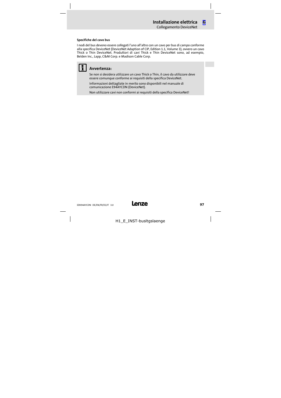 Lenze E94AYCDN User Manual | Page 97 / 104