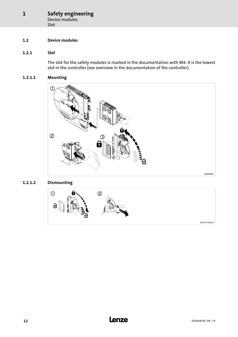 Device modules, Slot, Safety engineering | Lenze E94AYAE SM301 User Manual | Page 12 / 140