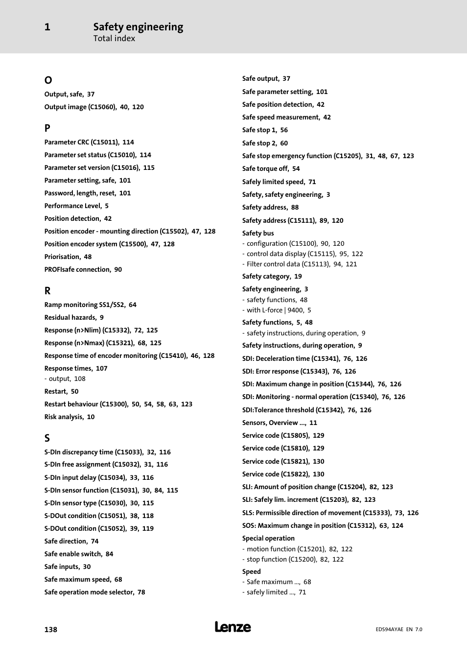 Safety engineering | Lenze E94AYAE SM301 User Manual | Page 138 / 140