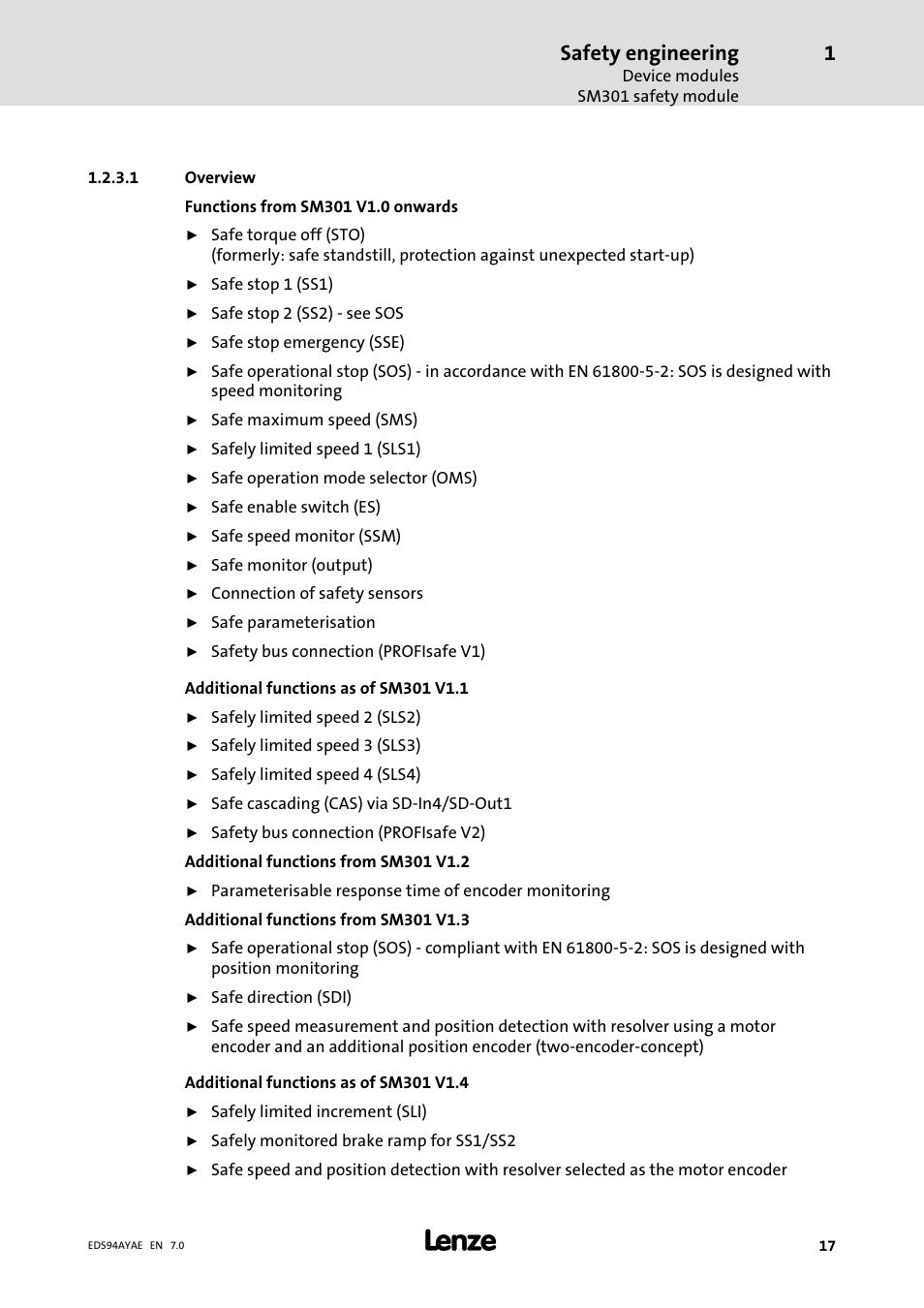 Safety engineering | Lenze E94AYAE SM301 User Manual | Page 17 / 140