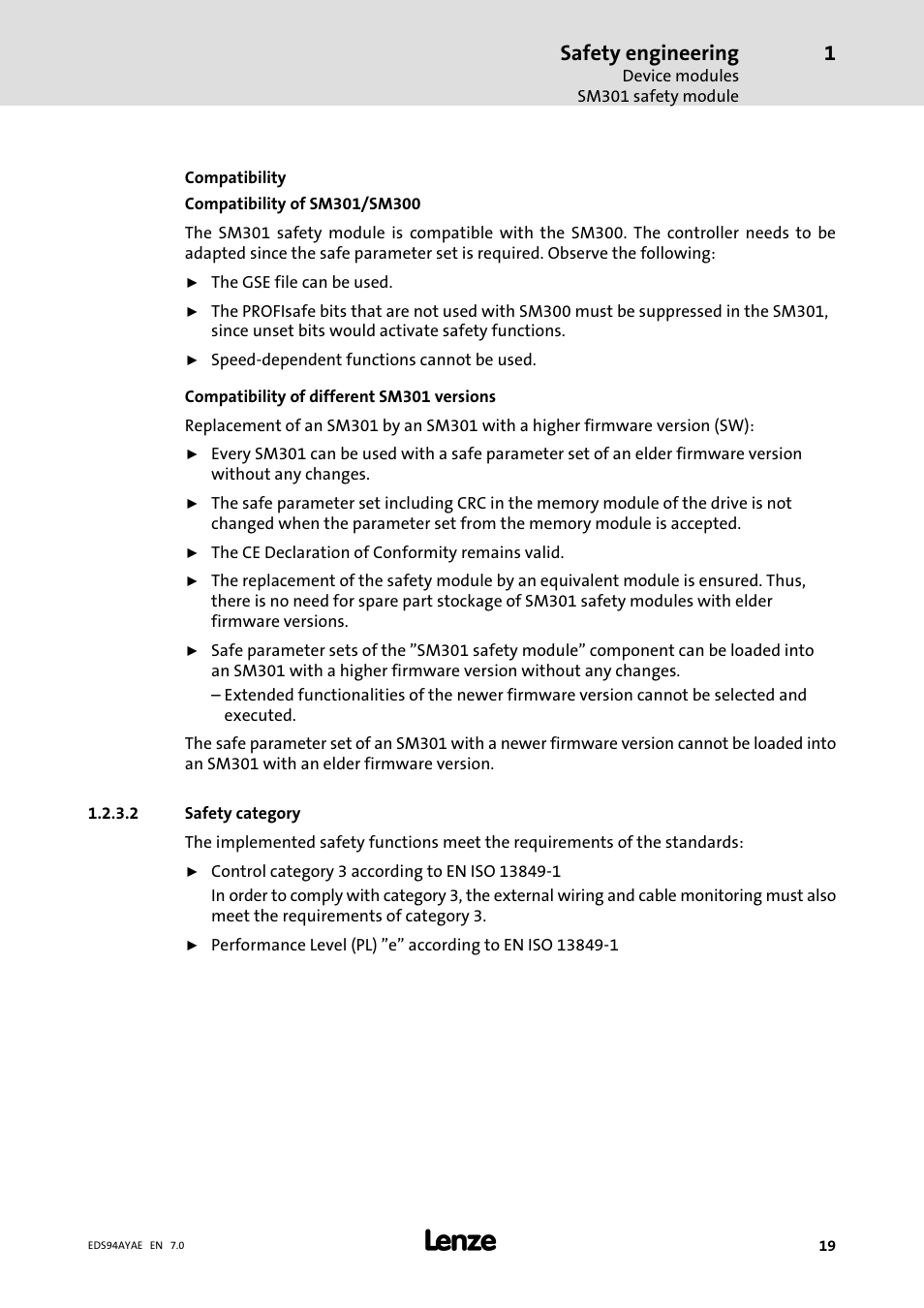 Safety engineering | Lenze E94AYAE SM301 User Manual | Page 19 / 140