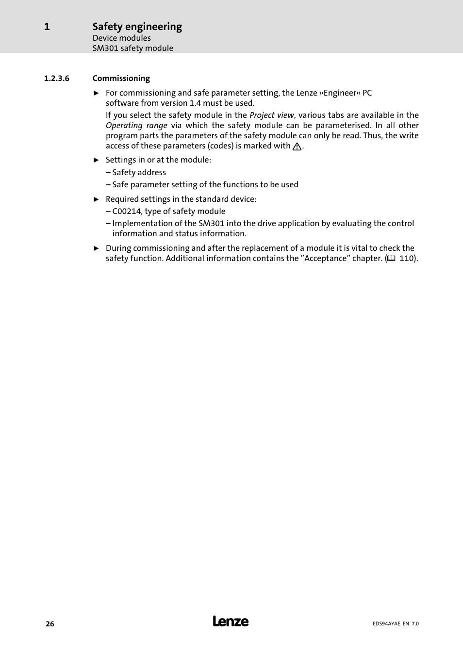 Safety engineering | Lenze E94AYAE SM301 User Manual | Page 26 / 140