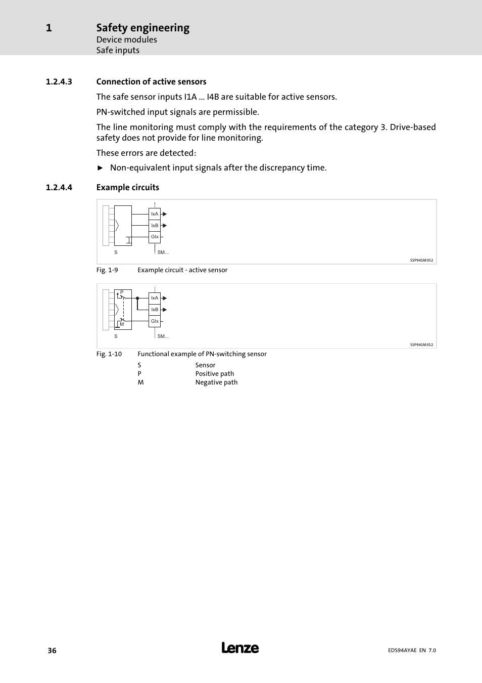 Safety engineering, Device modules safe inputs | Lenze E94AYAE SM301 User Manual | Page 36 / 140