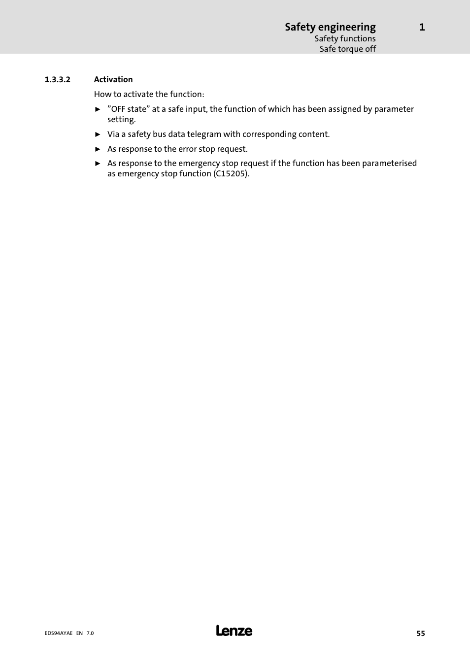 Safety engineering | Lenze E94AYAE SM301 User Manual | Page 55 / 140