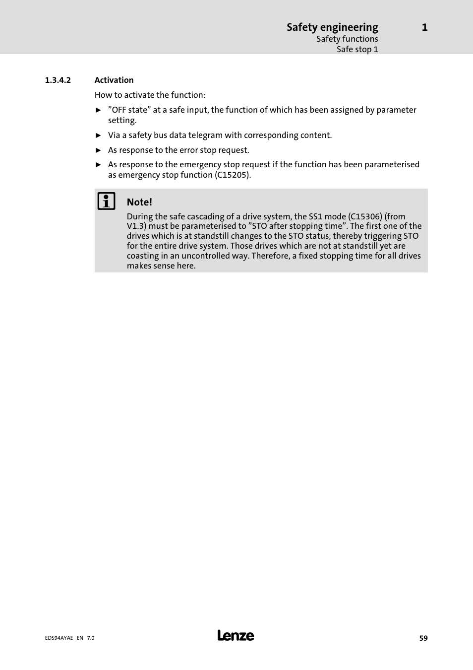 Safety engineering | Lenze E94AYAE SM301 User Manual | Page 59 / 140