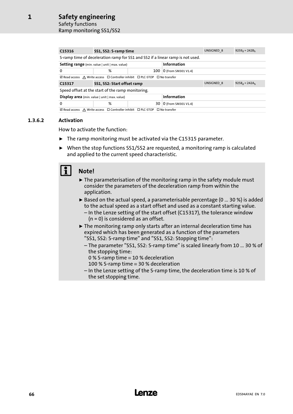Safety engineering | Lenze E94AYAE SM301 User Manual | Page 66 / 140
