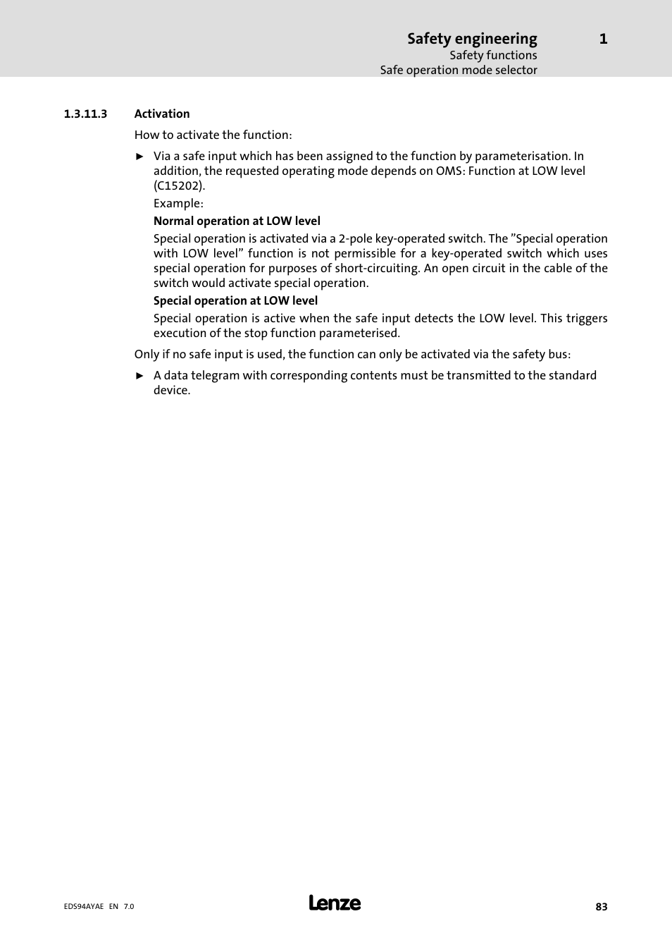 Safety engineering | Lenze E94AYAE SM301 User Manual | Page 83 / 140