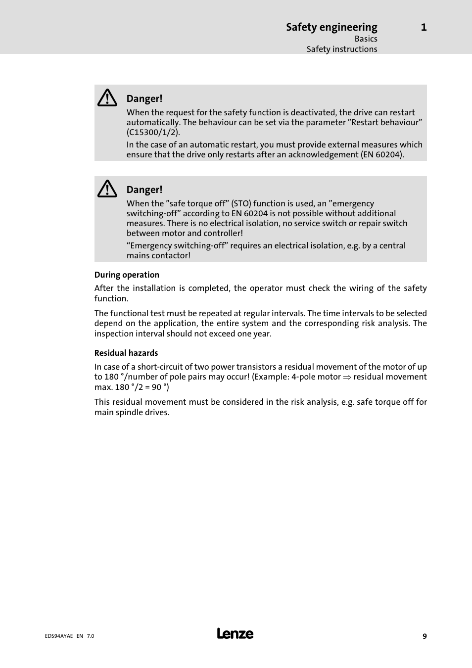 Lenze E94AYAE SM301 User Manual | Page 9 / 140