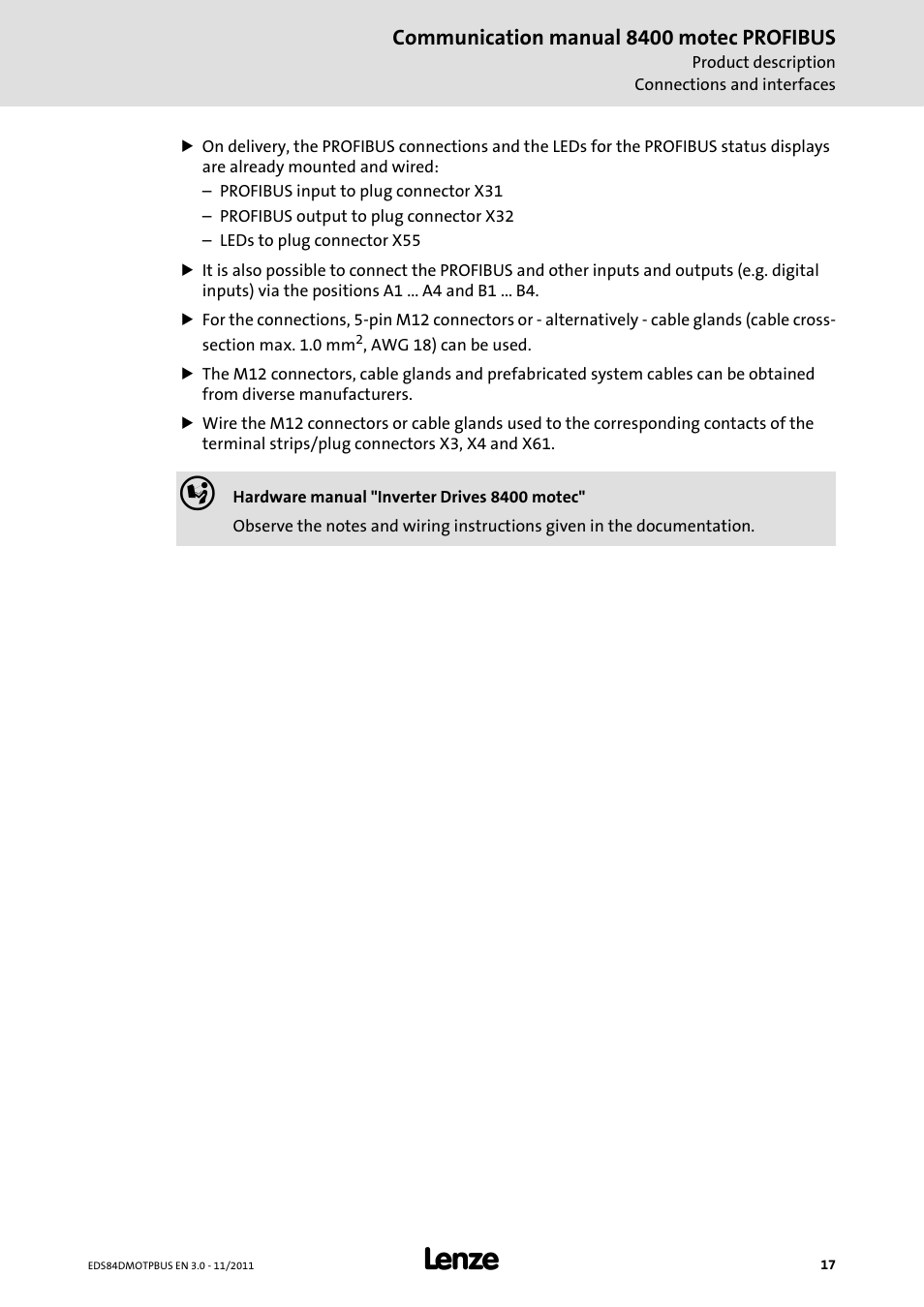 Lenze E84DGFCP User Manual | Page 17 / 100