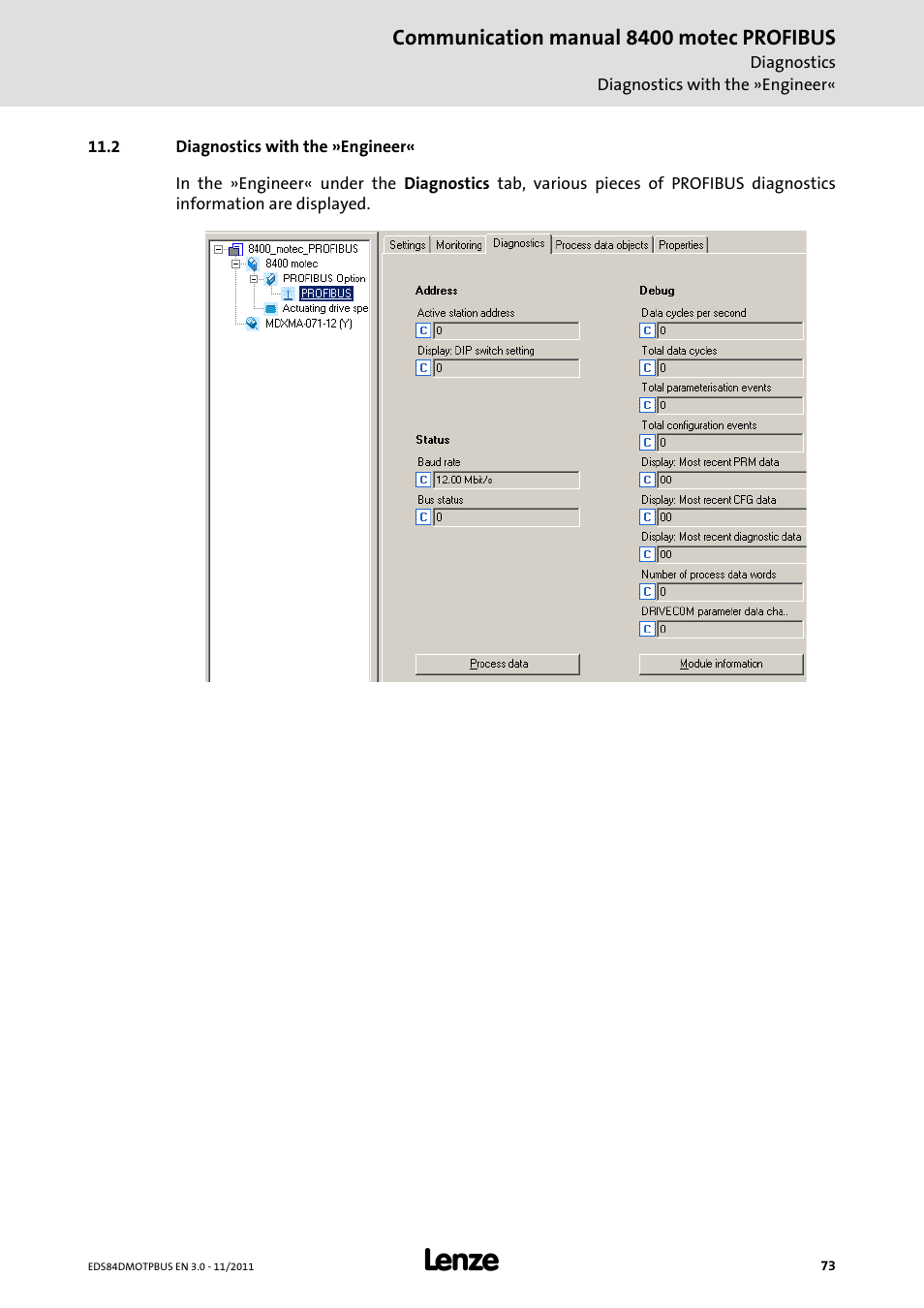 2 diagnostics with the »engineer, Diagnostics with the »engineer | Lenze E84DGFCP User Manual | Page 73 / 100