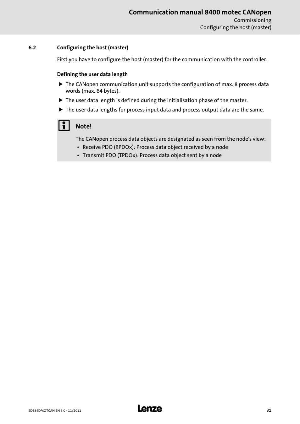 2 configuring the host (master), Configuring the host (master) | Lenze E84DGFCC User Manual | Page 31 / 111