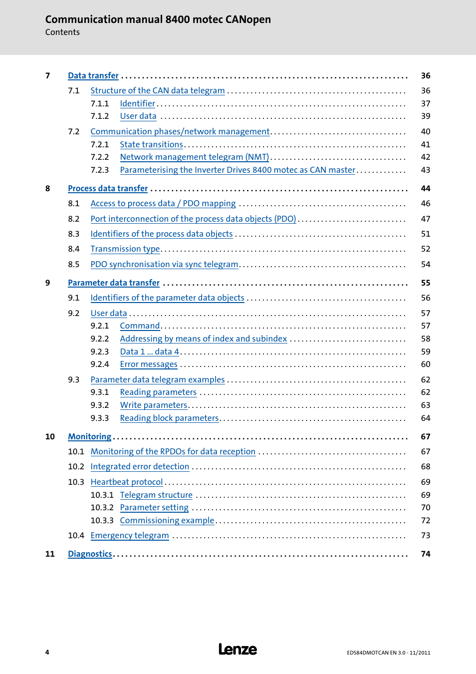 Communication manual 8400 motec canopen | Lenze E84DGFCC User Manual | Page 4 / 111