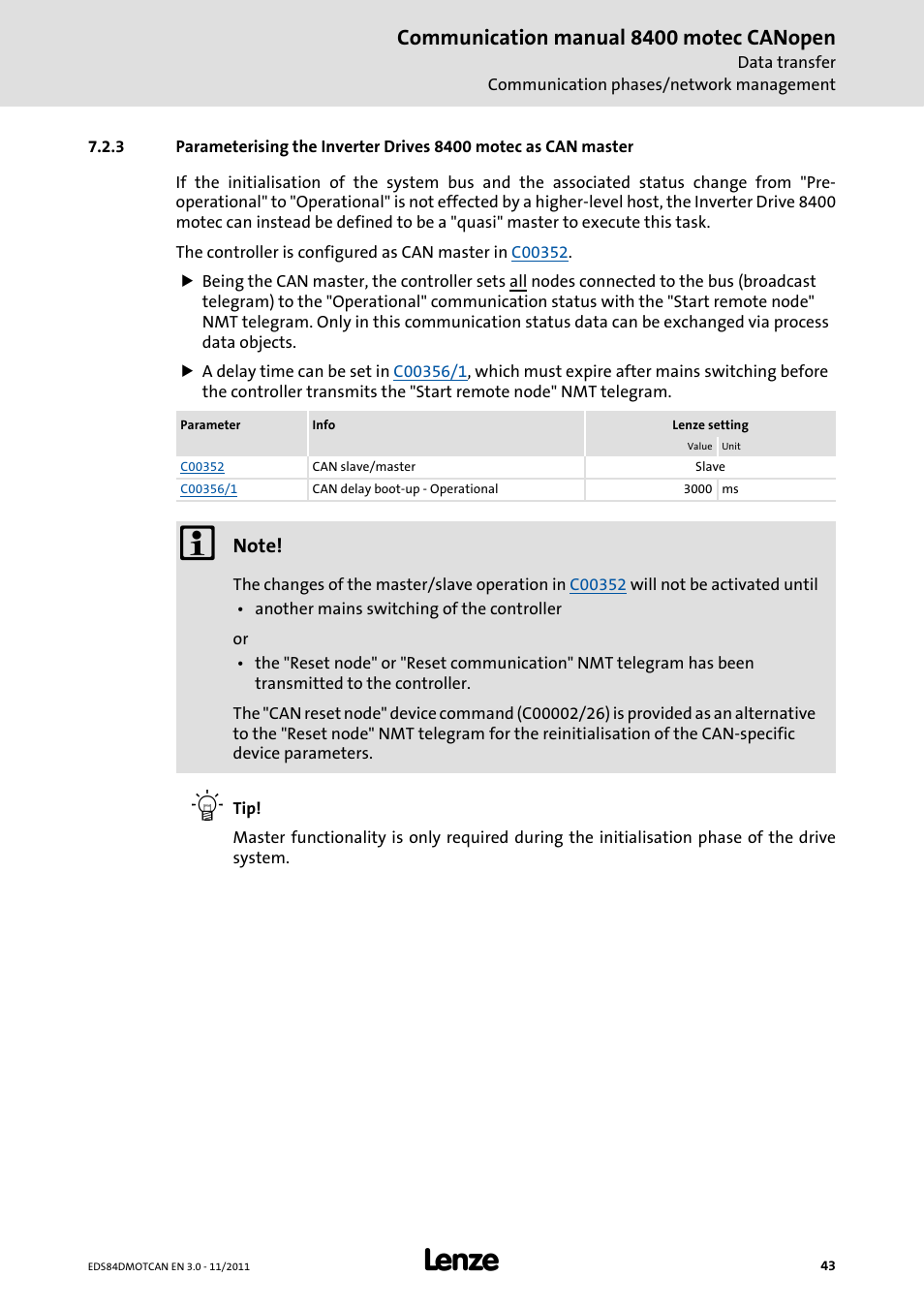 Communication manual 8400 motec canopen | Lenze E84DGFCC User Manual | Page 43 / 111
