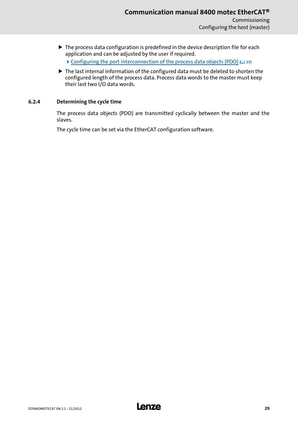 4 determining the cycle time, Determining the cycle time, Communication manual 8400 motec ethercat | Lenze E84DGFCT User Manual | Page 29 / 76