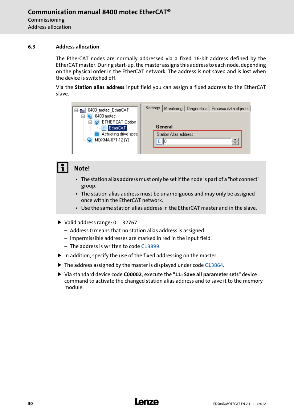 3 address allocation, Address allocation | Lenze E84DGFCT User Manual | Page 30 / 76