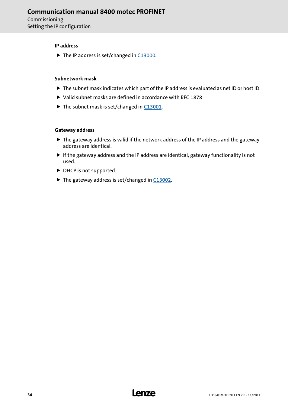 Communication manual 8400 motec profinet | Lenze E84DGFCR User Manual | Page 34 / 90