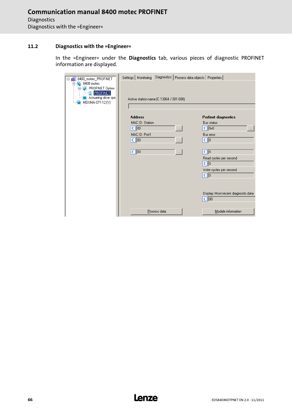 2 diagnostics with the »engineer, Diagnostics with the »engineer | Lenze E84DGFCR User Manual | Page 66 / 90