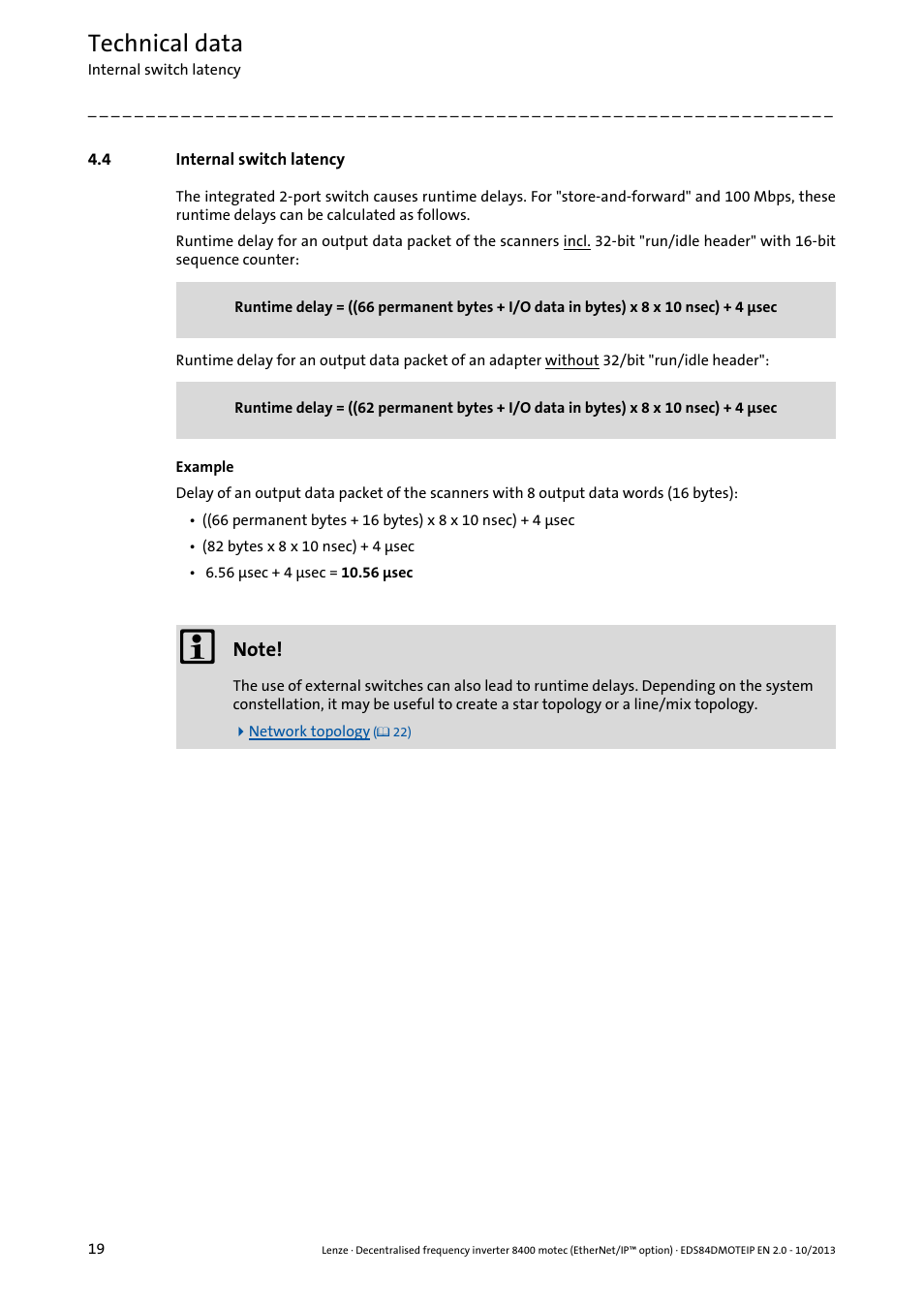 4 internal switch latency, Internal switch latency, Technical data | Lenze E84DGFCG User Manual | Page 19 / 149