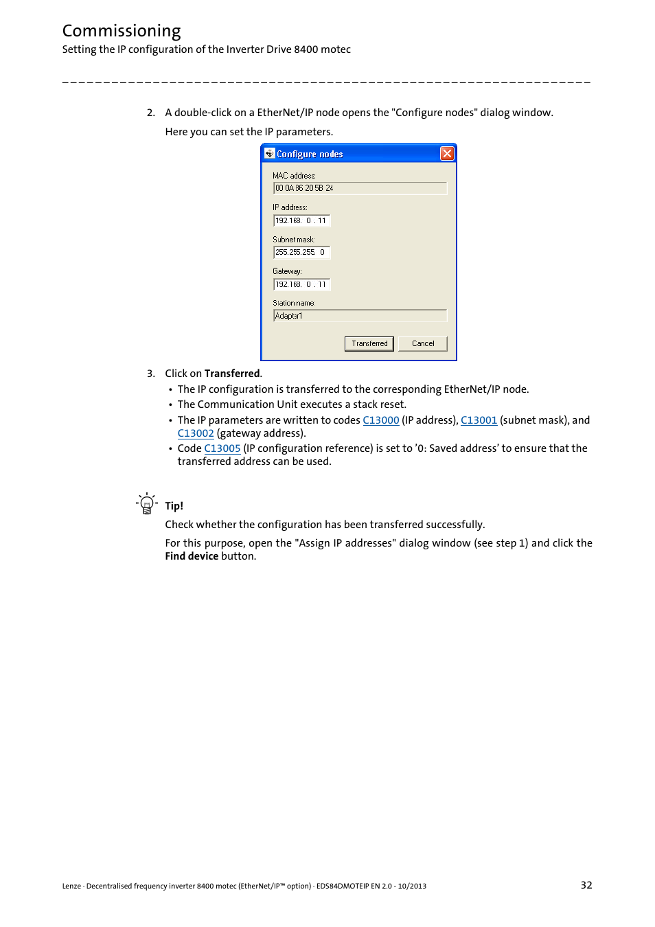 Commissioning | Lenze E84DGFCG User Manual | Page 32 / 149