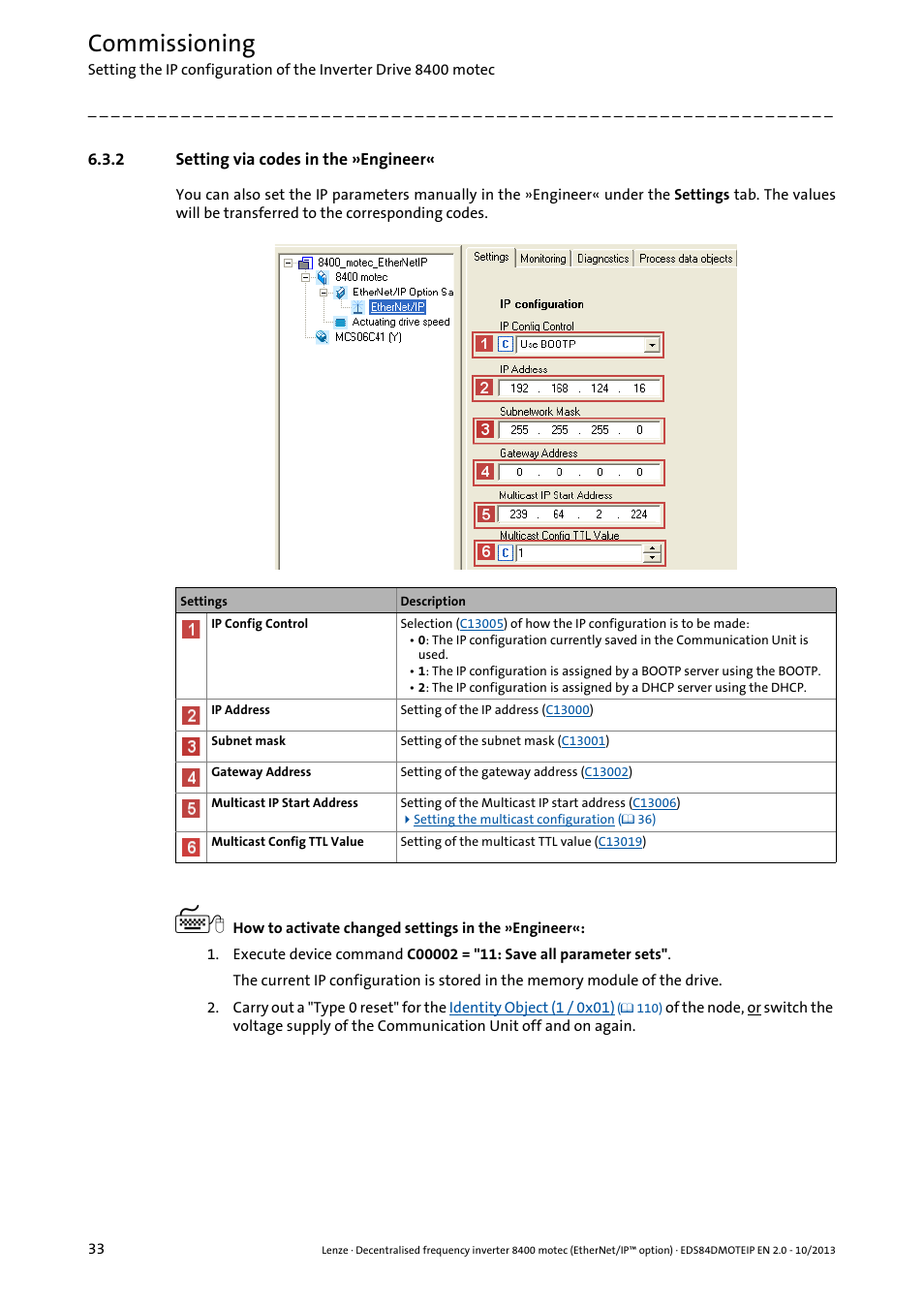 2 setting via codes in the »engineer, Setting via codes in the »engineer, Commissioning | Lenze E84DGFCG User Manual | Page 33 / 149