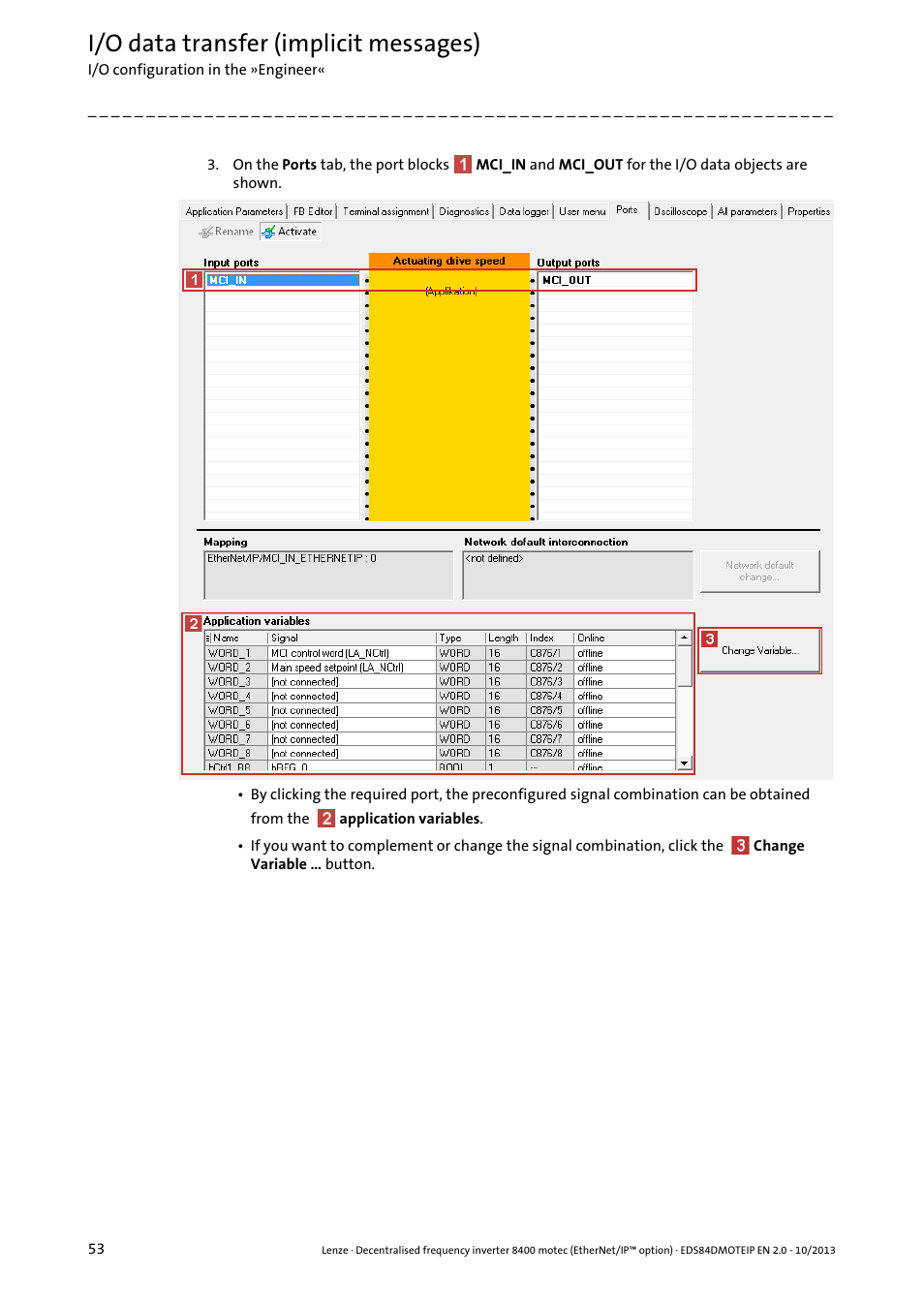 I/o data transfer (implicit messages) | Lenze E84DGFCG User Manual | Page 53 / 149
