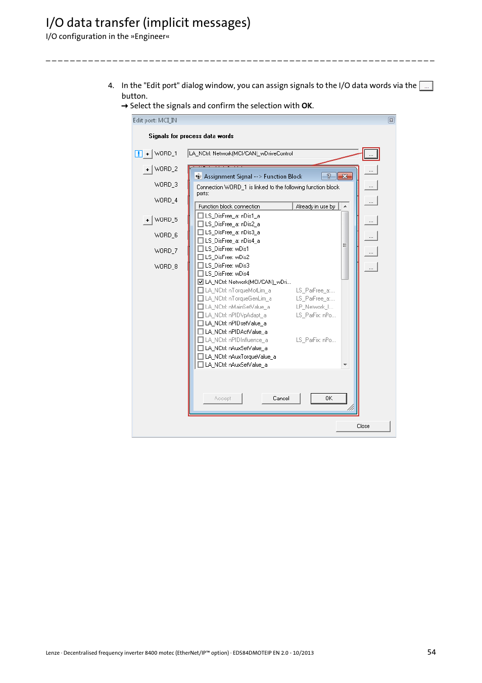 I/o data transfer (implicit messages) | Lenze E84DGFCG User Manual | Page 54 / 149