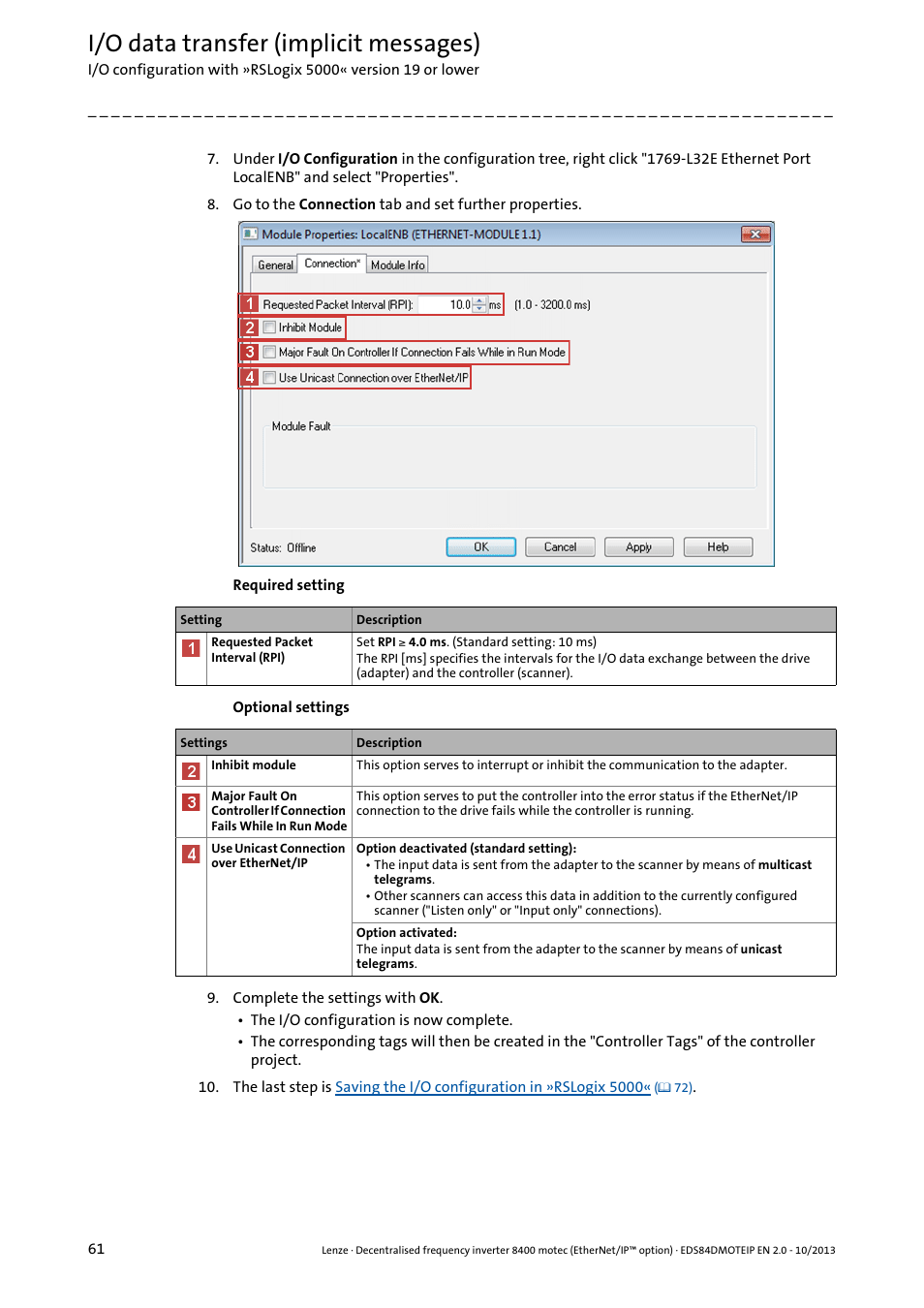 I/o data transfer (implicit messages) | Lenze E84DGFCG User Manual | Page 61 / 149