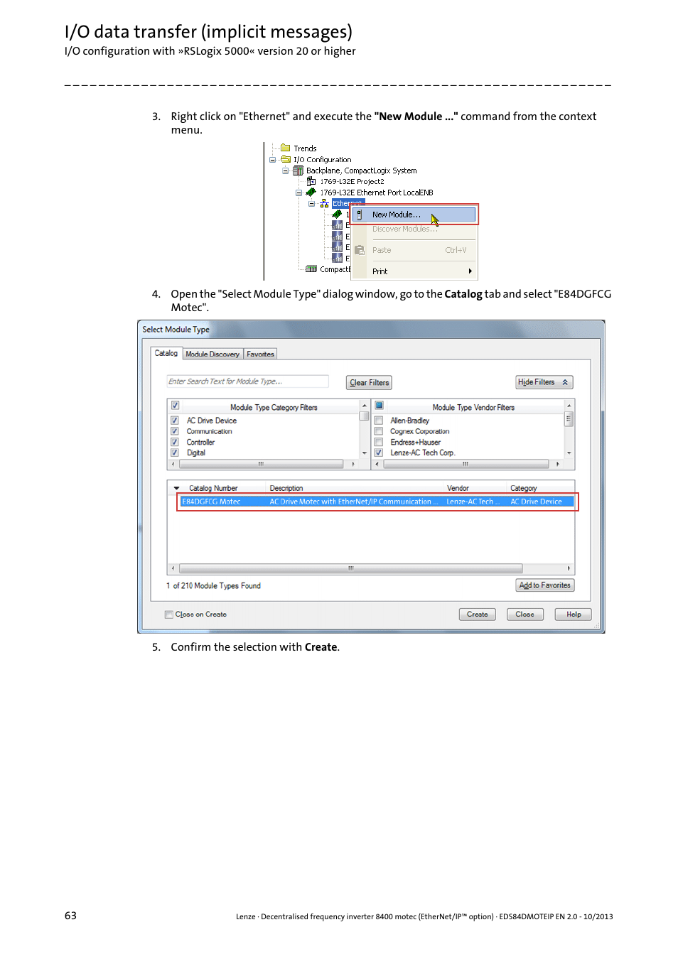I/o data transfer (implicit messages) | Lenze E84DGFCG User Manual | Page 63 / 149