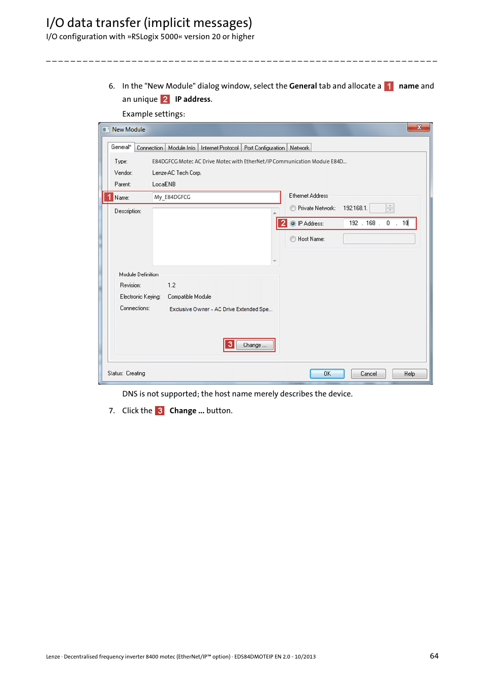 I/o data transfer (implicit messages) | Lenze E84DGFCG User Manual | Page 64 / 149