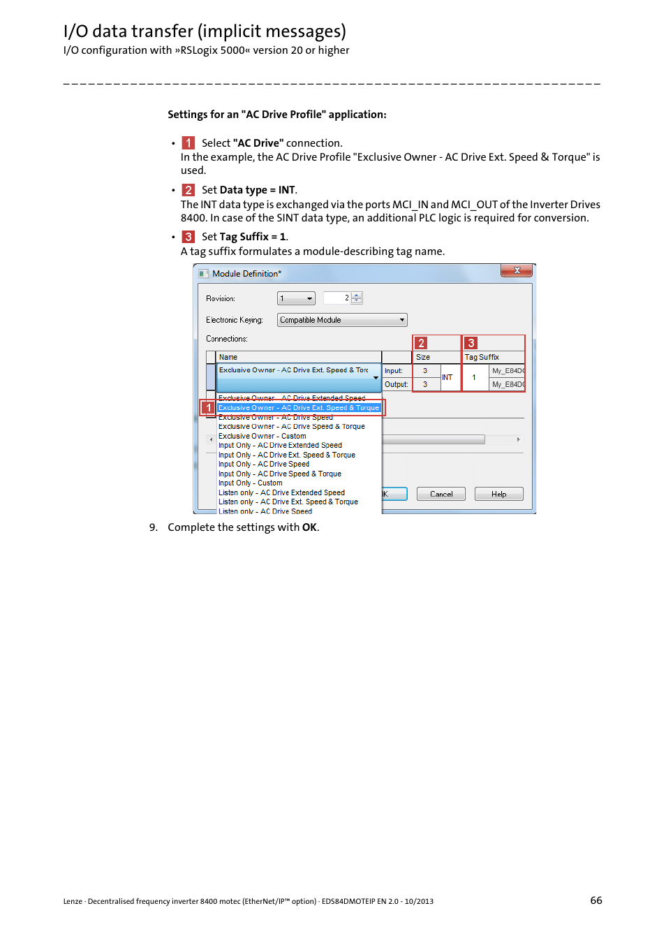 I/o data transfer (implicit messages) | Lenze E84DGFCG User Manual | Page 66 / 149