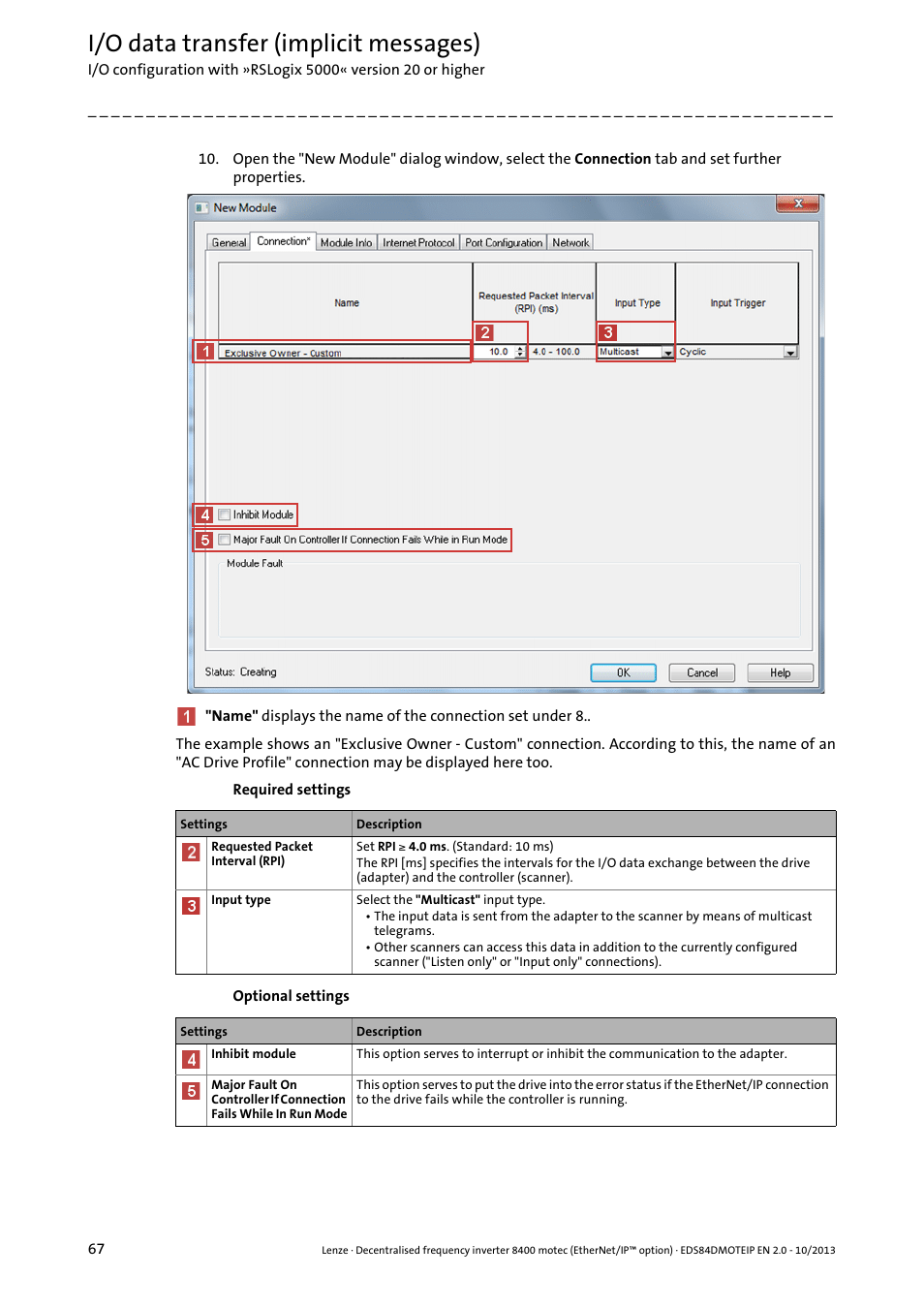 I/o data transfer (implicit messages) | Lenze E84DGFCG User Manual | Page 67 / 149