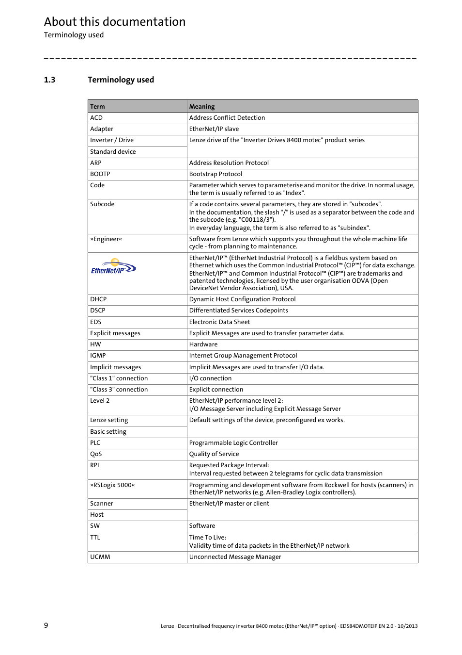 3 terminology used, Terminology used, About this documentation | Lenze E84DGFCG User Manual | Page 9 / 149