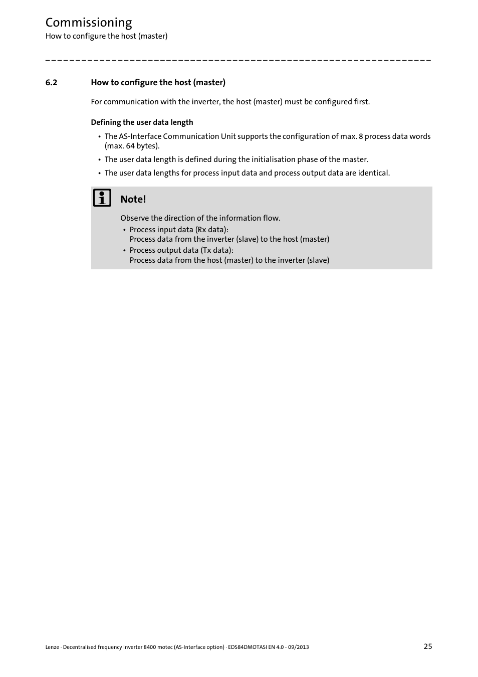 2 how to configure the host (master), How to configure the host (master), Commissioning | Lenze E84DGFCA User Manual | Page 25 / 74