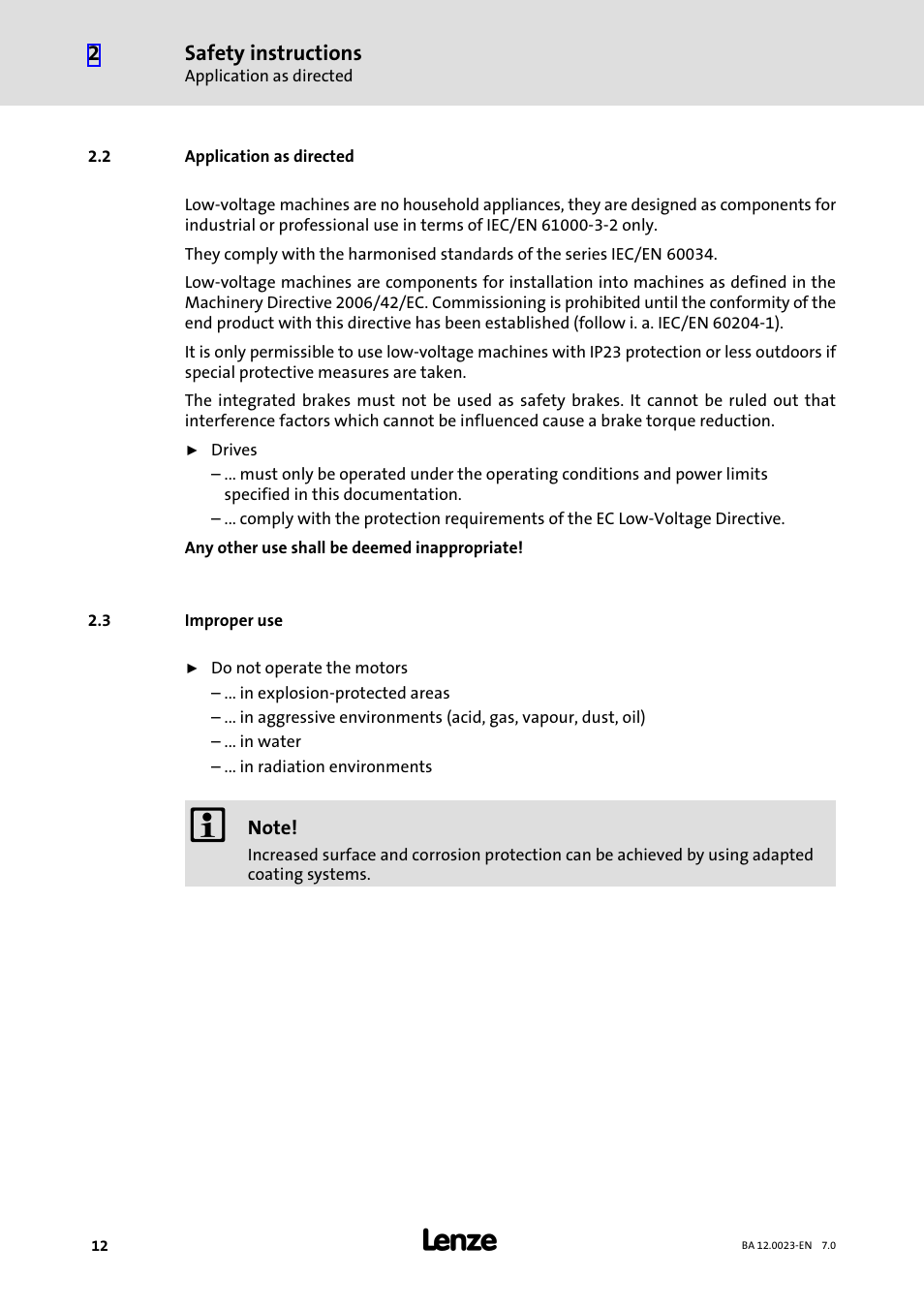 2 application as directed, 3 improper use, Application as directed | Improper use, Safety instructions | Lenze GSS User Manual | Page 12 / 80