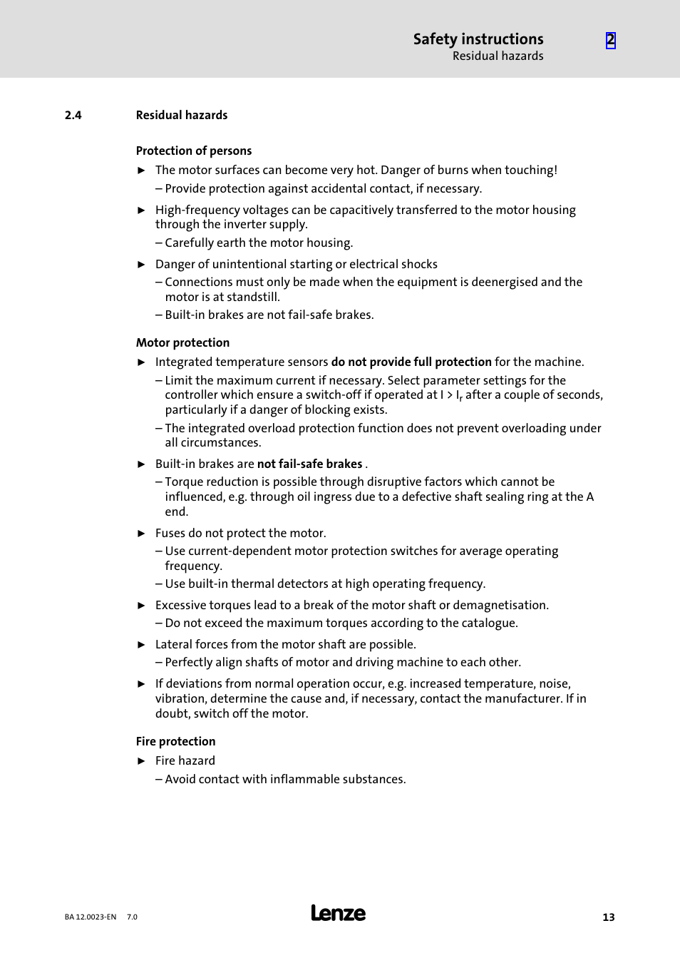 4 residual hazards, Residual hazards, Safety instructions | Lenze GSS User Manual | Page 13 / 80