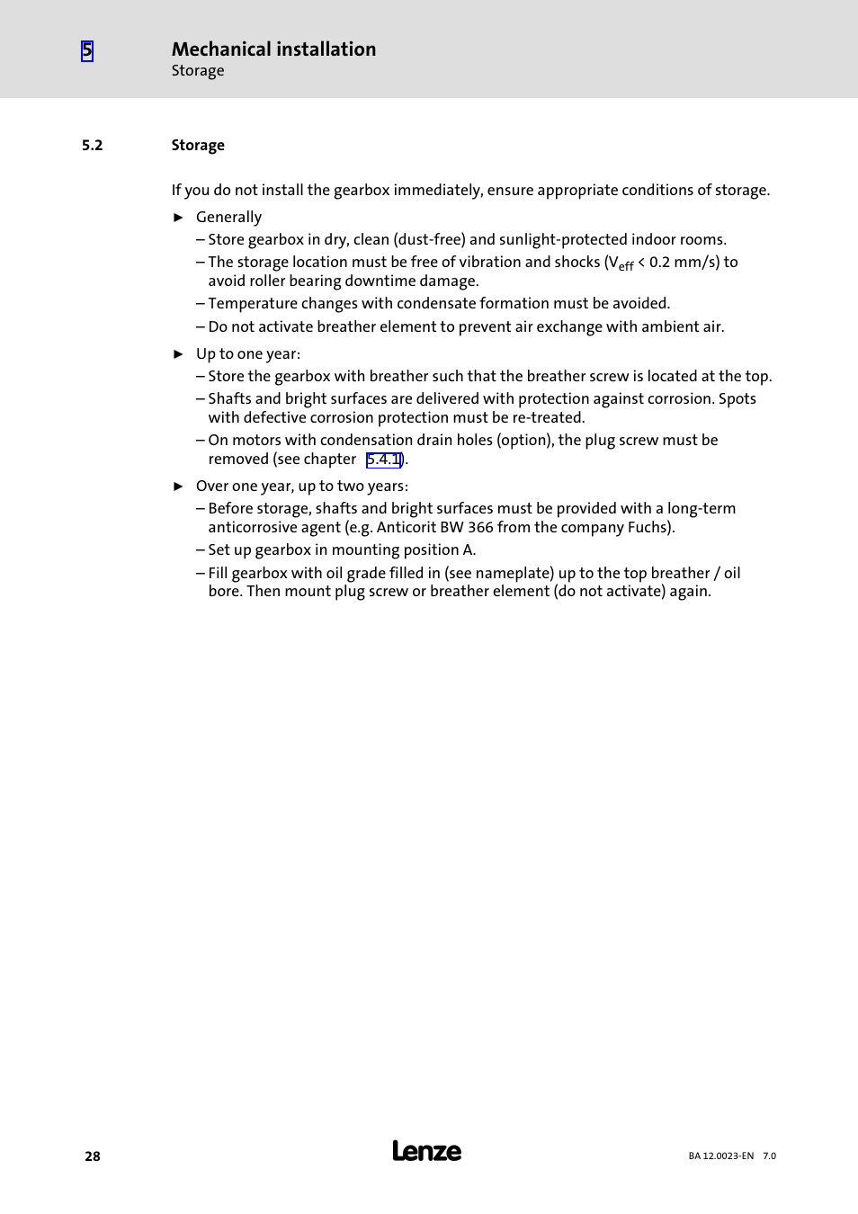 2 storage, Storage, Mechanical installation | Lenze GSS User Manual | Page 28 / 80