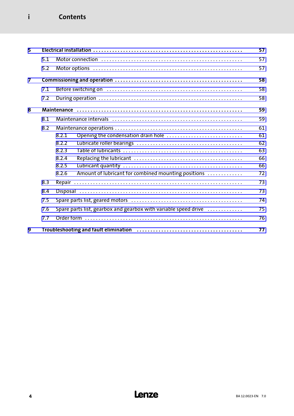 Contents i | Lenze GSS User Manual | Page 4 / 80