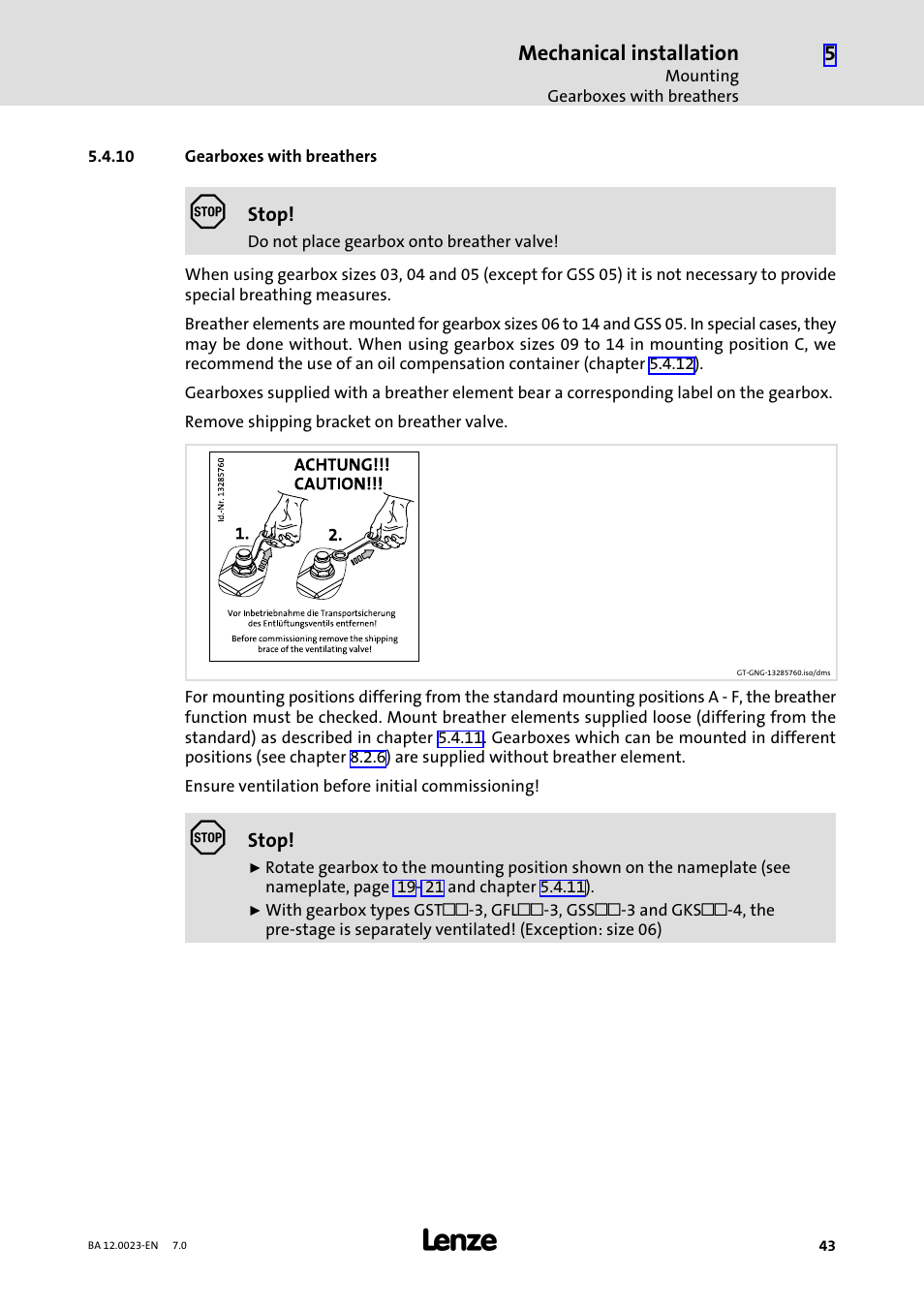 10 gearboxes with breathers, Gearboxes with breathers, Updated illustrations for ch. 5.4.10 | Lenze GSS User Manual | Page 43 / 80